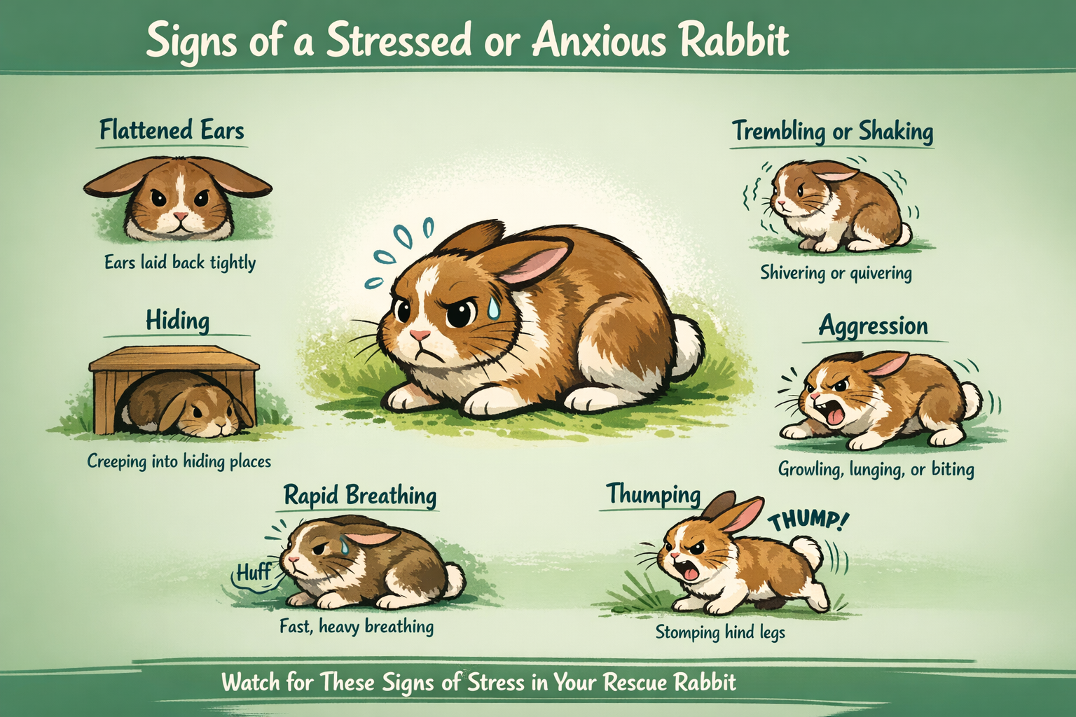 Which Signs Indicate That a Rescued Rabbit Is Experiencing Stress or Anxiety?