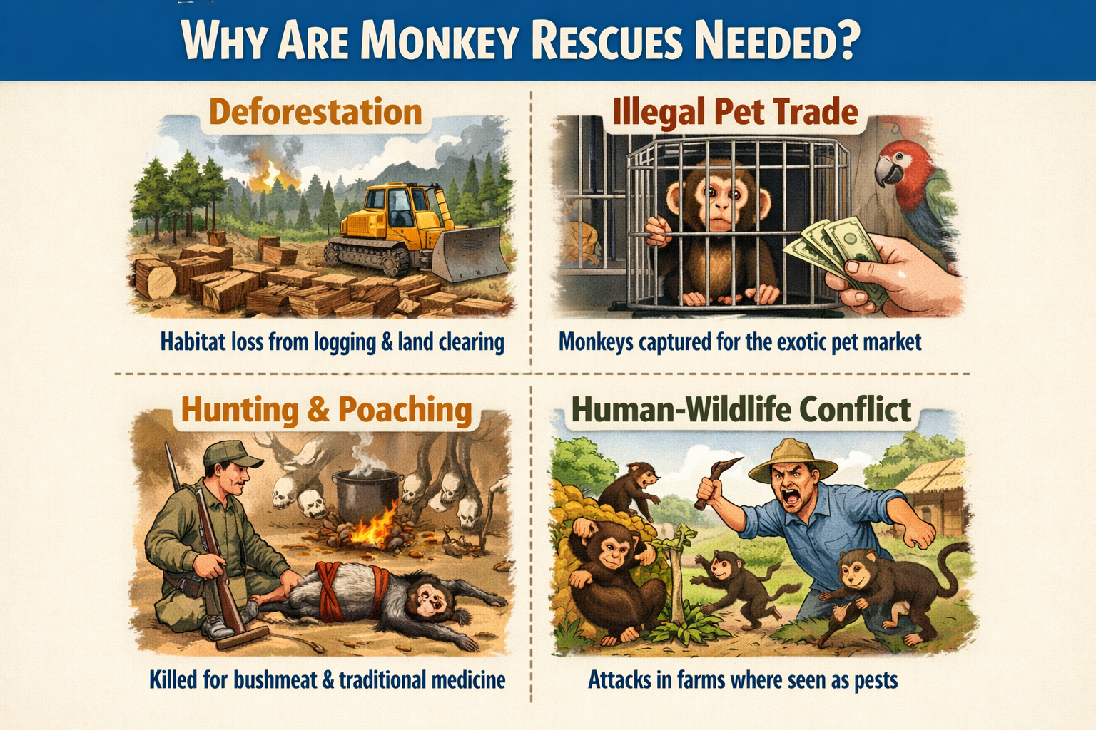 What Are the Main Threats That Necessitate Monkey Rescues?